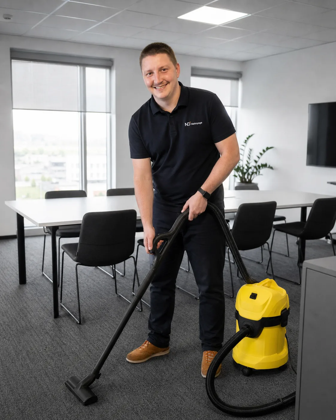 Nathan Danzas, fondateur ND Nettoyage, en intervention dans un bureau